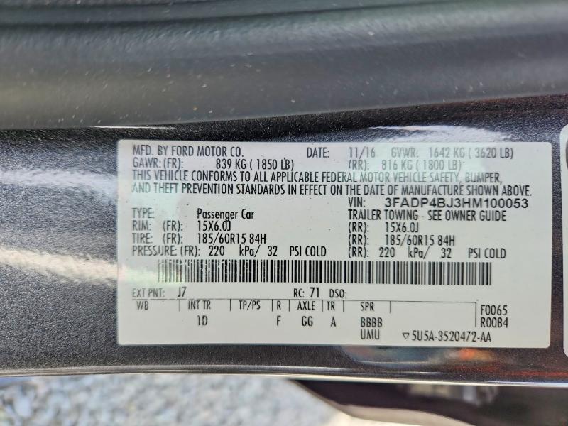 2017 Ford Fiesta მანქანა იყიდება აუქციონზე, vin: 3FADP4BJ3HM100053, აუქციონის ნომერი: 50170696