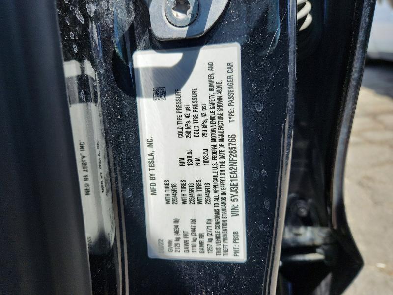 50973286 :رقم المزاد ، 5YJ3E1EA2NF285766 vin ، 2022 Tesla Model 3 مزاد بيع