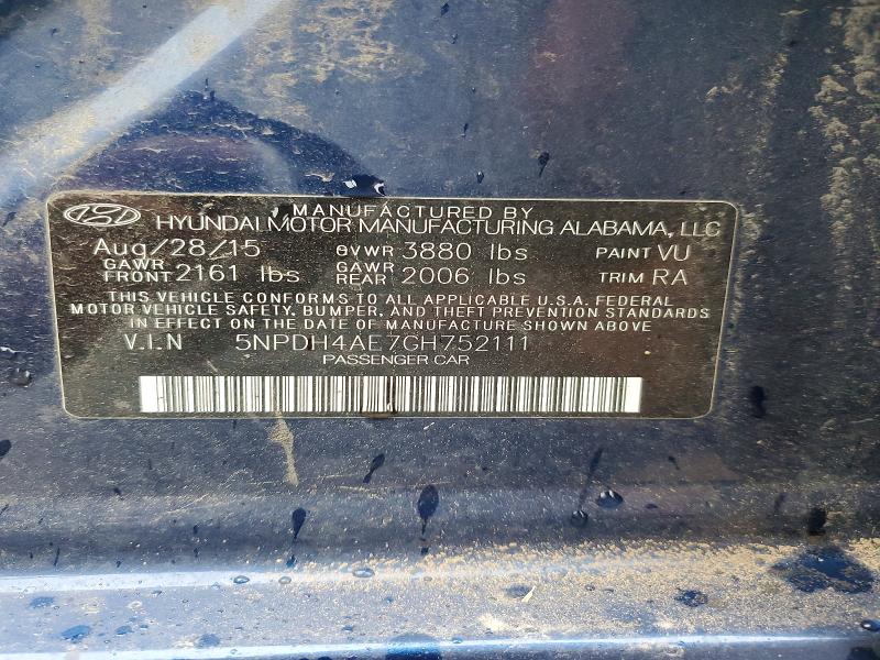 51408936 :رقم المزاد ، 5NPDH4AE7GH752111 vin ، 2016 Hyundai Elantra مزاد بيع