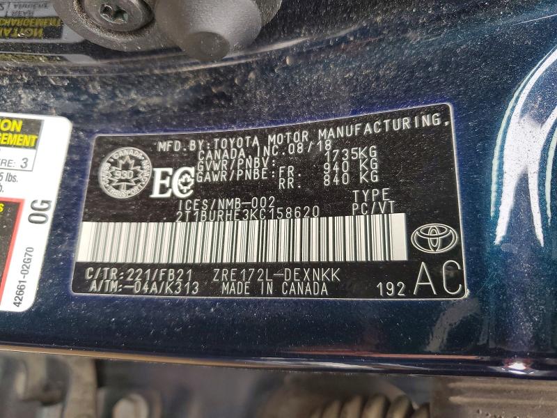 Aukcja sprzedaży 2019 Toyota Corolla, vin: 2T1BURHE3KC158620, numer aukcji: 47948546
