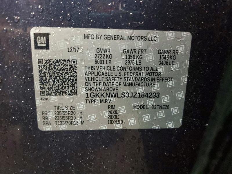 2018 Gmc Acadia მანქანა იყიდება აუქციონზე, vin: 1GKKNWLS3JZ184233, აუქციონის ნომერი: 50655056