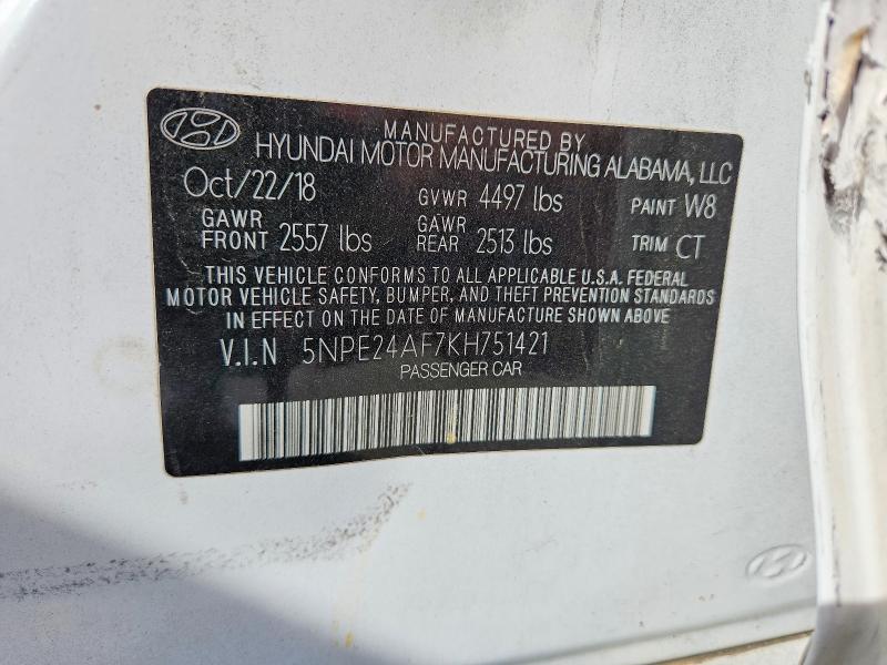 2019 Hyundai Sonata მანქანა იყიდება აუქციონზე, vin: 5NPE24AF7KH751421, აუქციონის ნომერი: 48661026