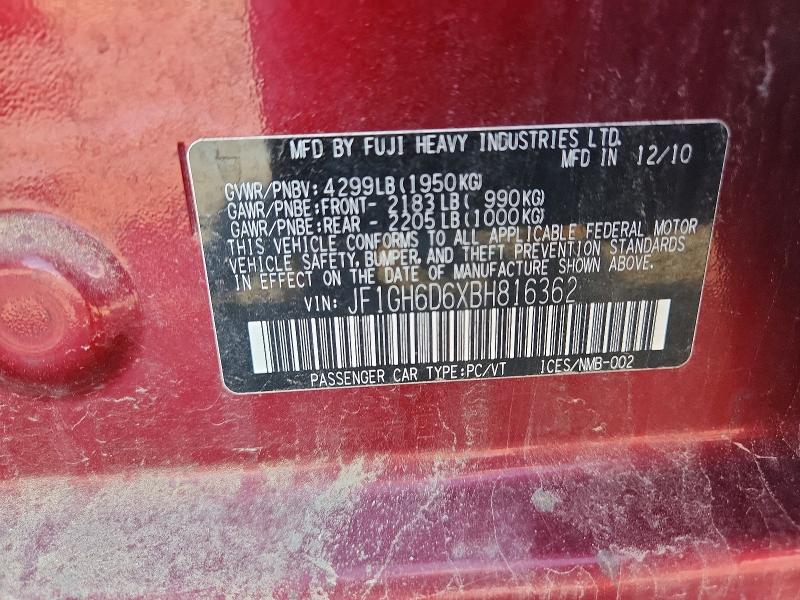 Aukcja sprzedaży 2011 Subaru Impreza, vin: JF1GH6D6XBH816362, numer aukcji: 51041666