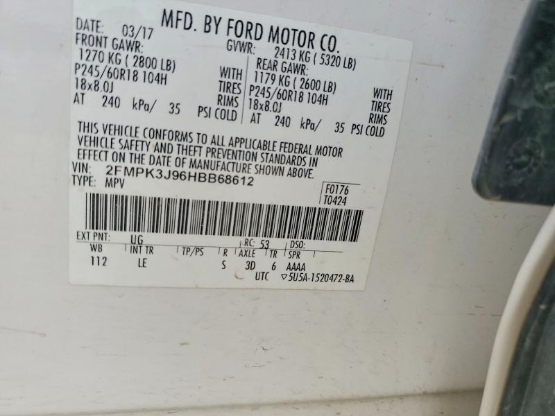 50819126 :رقم المزاد ، 2FMPK3J96HBB68612 vin ، 2017 Ford Edge مزاد بيع