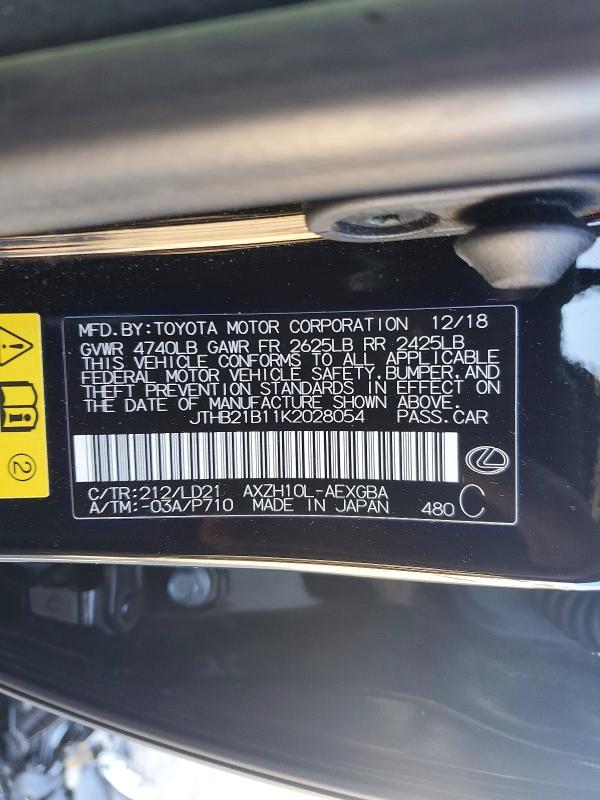 Aukcja sprzedaży 2019 Lexus Es, vin: JTHB21B11K2028054, numer aukcji: 49452336