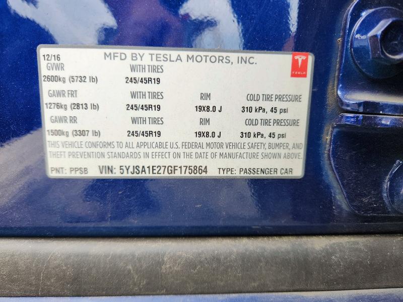 Продажа на аукционе авто 2016 Tesla Model S, vin: 5YJSA1E27GF175864, номер лота: 48194826