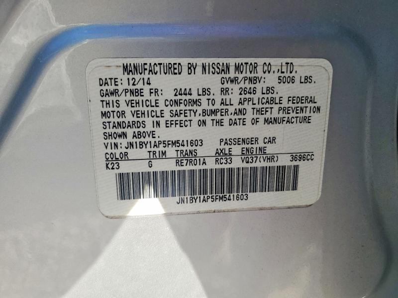 41653096 :رقم المزاد ، JN1BY1AP5FM541603 vin ، 2015 Infiniti Q70 مزاد بيع