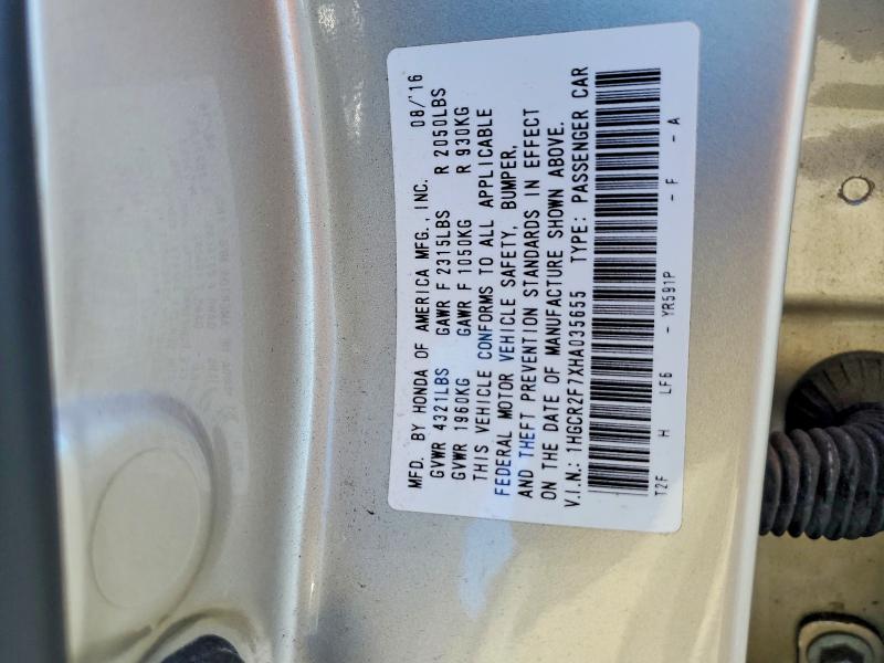Aukcja sprzedaży 2017 Honda Accord, vin: 1HGCR2F7XHA035655, numer aukcji: 52001676