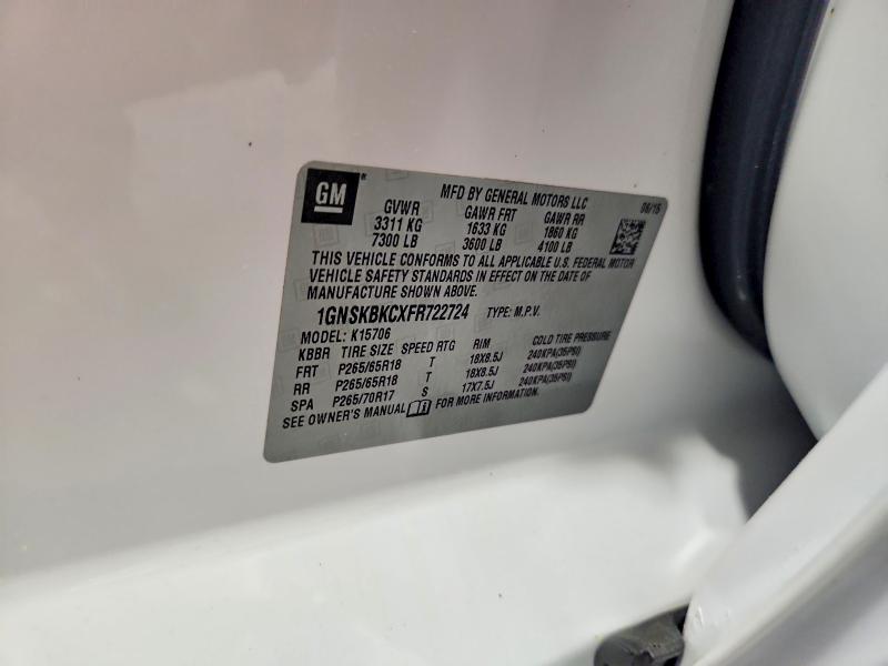 Aukcja sprzedaży 2015 Chevrolet Tahoe, vin: 1GNSKBKCXFR722724, numer aukcji: 51061646