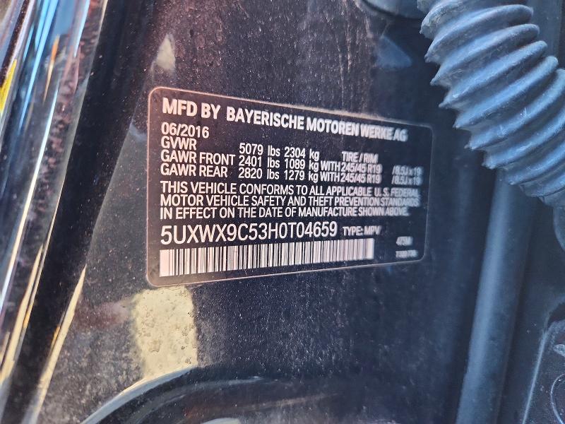 Aukcja sprzedaży 2017 Bmw X3, vin: 5UXWX9C53H0T04659, numer aukcji: 50155186