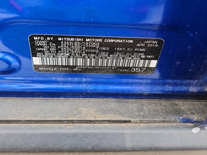 50913886 :رقم المزاد ، JA4AP4AU3KU029197 vin ، 2019 Mitsubishi Outlander Sport مزاد بيع