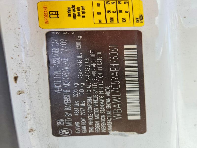 Продажа на аукционе авто 2010 Bmw 335, vin: WBAWL7C59AP476061, номер лота: 51016576