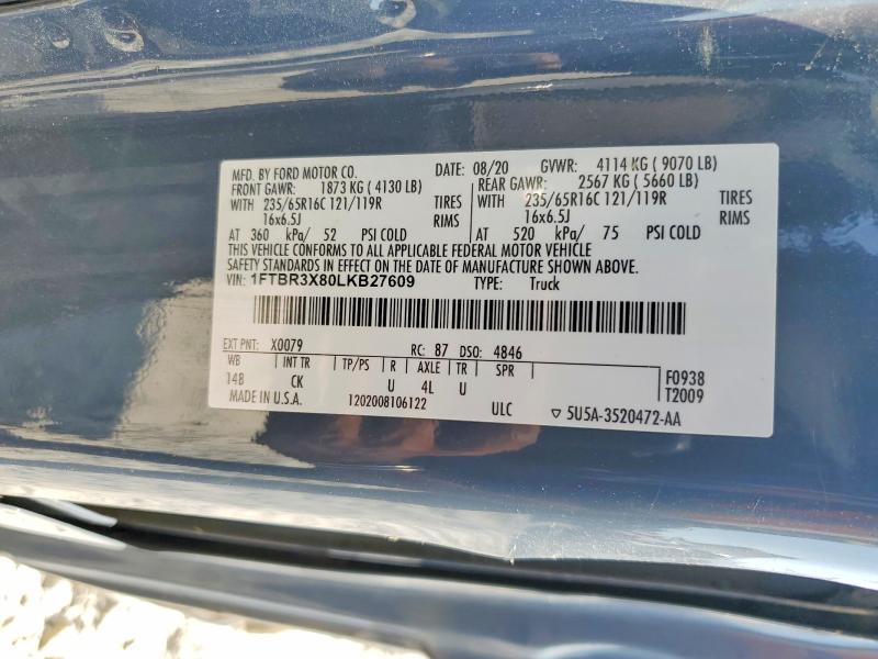 Продажа на аукционе авто 2020 Ford Transit, vin: 1FTBR3X80LKB27609, номер лота: 47719306