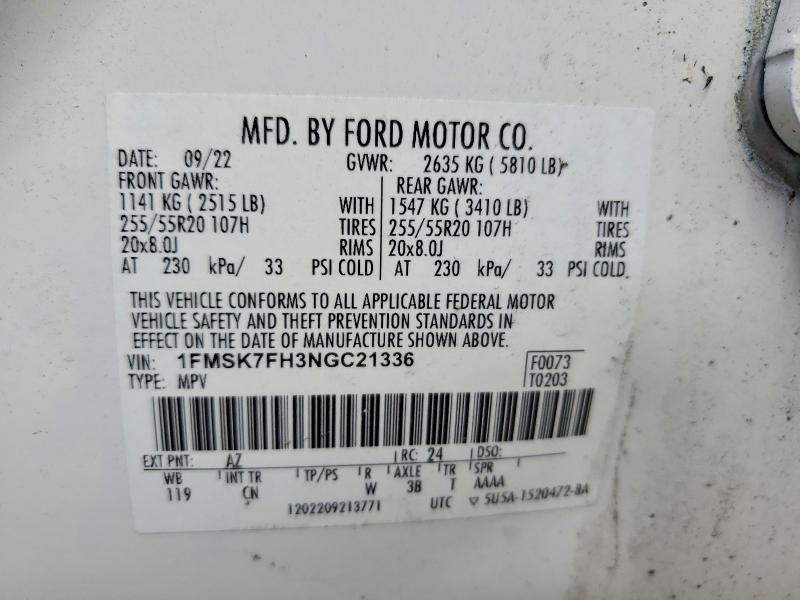 Продажа на аукционе авто 2022 Ford Explorer, vin: 1FMSK7FH3NGC21336, номер лота: 49147746