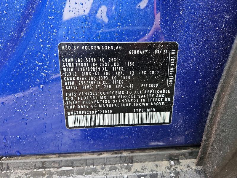 51660666 :رقم المزاد ، WVGTMPE23MP021910 vin ، 2021 Volkswagen Id.4 مزاد بيع