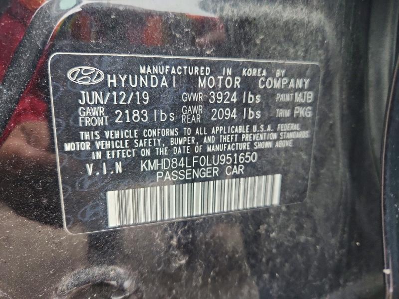 52031766 :رقم المزاد ، KMHD84LF0LU951650 vin ، 2020 Hyundai Elantra مزاد بيع