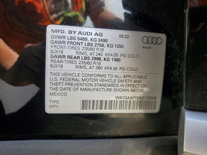 Auction sale of the 2022 Audi Q5, vin: WA1GAAFYXN2120568, lot number: 48628396