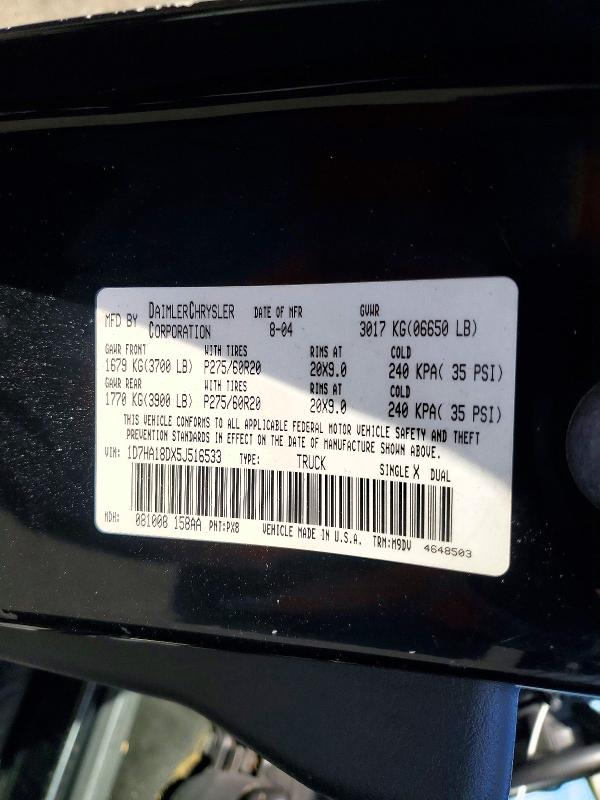 Продажа на аукционе авто 2005 Dodge Ram 1500, vin: 1D7HA18DX5J516533, номер лота: 49273136