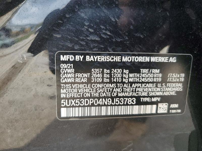 48597036 :رقم المزاد ، 5UX53DP04N9J53783 vin ، 2022 Bmw X3 مزاد بيع