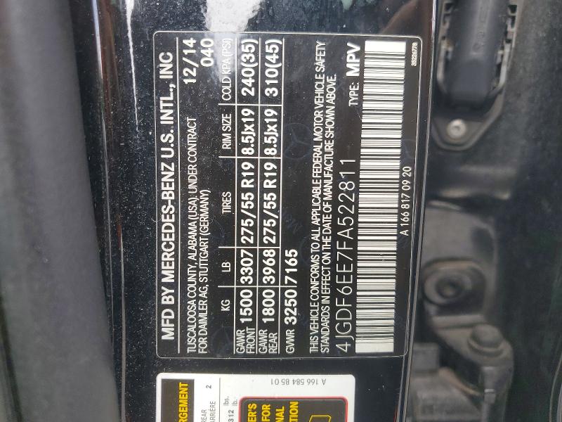 49106506 :رقم المزاد ، 4JGDF6EE7FA522811 vin ، 2015 Mercedes-benz Gl مزاد بيع