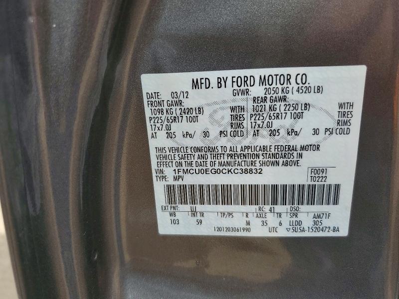 Продажа на аукционе авто 2012 Ford Escape, vin: 1FMCU0EG0CKC38832, номер лота: 50646206