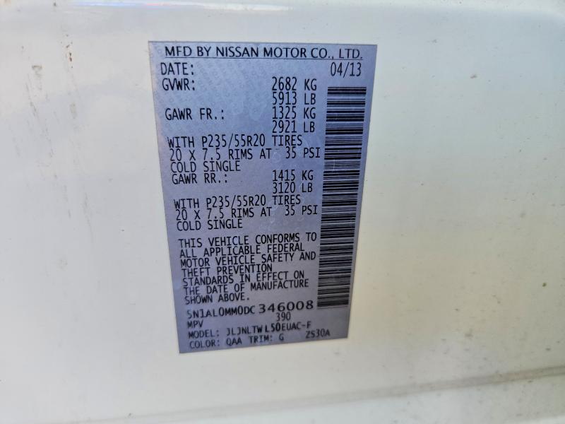 Aukcja sprzedaży 2013 Infiniti Jx35, vin: 5N1AL0MM0DC346008, numer aukcji: 48593746