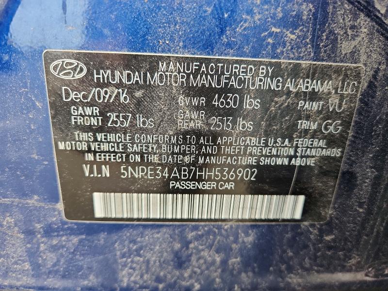2017 Hyundai Sonata მანქანა იყიდება აუქციონზე, vin: 5NPE34AB7HH536902, აუქციონის ნომერი: 49826446