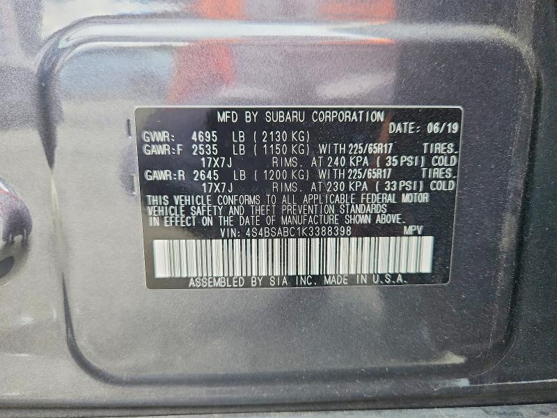 Aukcja sprzedaży 2019 Subaru Outback, vin: 4S4BSABC1K3388398, numer aukcji: 49820736