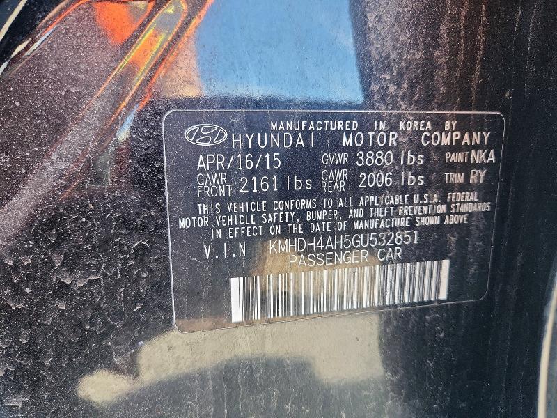 51454106 :رقم المزاد ، KMHDH4AH5GU532851 vin ، 2016 Hyundai Elantra مزاد بيع