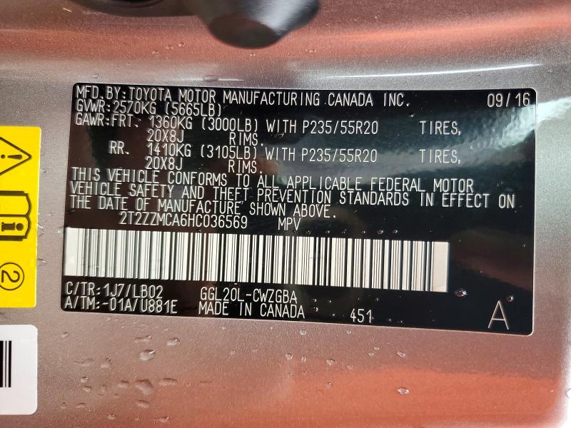 51675906 :رقم المزاد ، 2T2ZZMCA6HC036569 vin ، 2017 Lexus Rx 350 مزاد بيع