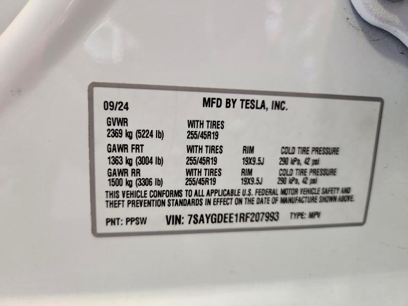49672176 :رقم المزاد ، 7SAYGDEE1RF207993 vin ، 2024 Tesla Model Y مزاد بيع