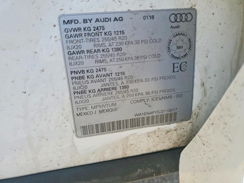 Продажа на аукционе авто 2018 Audi Q5, vin: WA1ENAFYXJ2118017, номер лота: 48492226