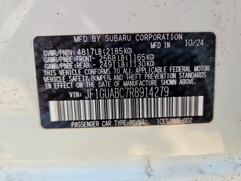 2024 Subaru Impreza მანქანა იყიდება აუქციონზე, vin: JF1GUABC7R8914279, აუქციონის ნომერი: 50807986