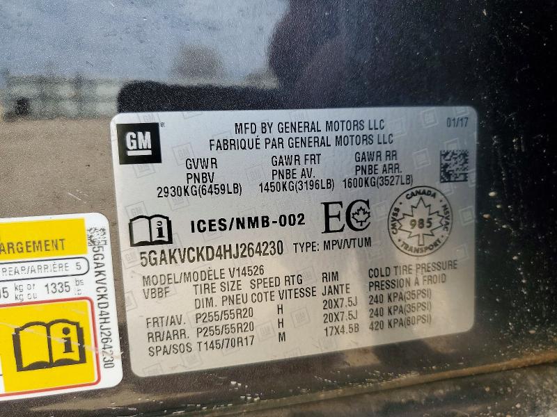 2017 Buick Enclave მანქანა იყიდება აუქციონზე, vin: 5GAKVCKD4HJ264230, აუქციონის ნომერი: 50730756