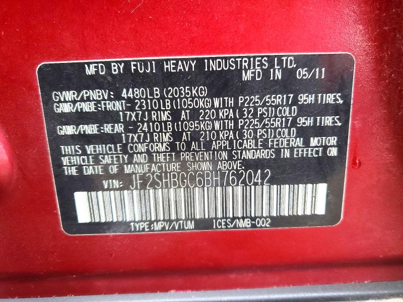 Aukcja sprzedaży 2011 Subaru Forester, vin: JF2SHBGC6BH762042, numer aukcji: 48391216