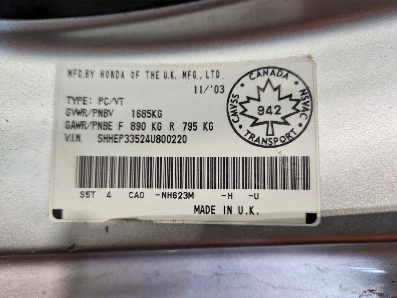 48806496 :رقم المزاد ، SHHEP33524U800220 vin ، 2004 Honda Civic مزاد بيع