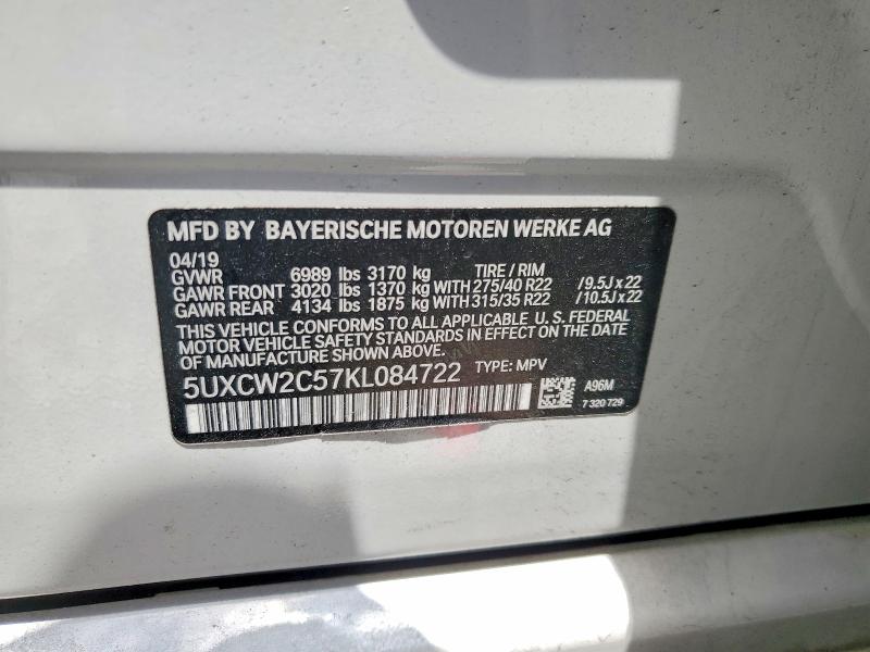 Aukcja sprzedaży 2019 Bmw X7, vin: 5UXCW2C57KL084722, numer aukcji: 50410106