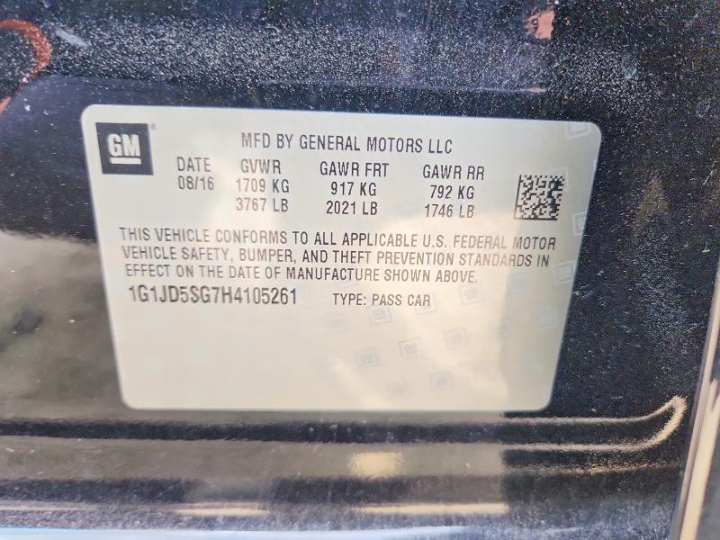 2017 Chevrolet Sonic მანქანა იყიდება აუქციონზე, vin: 1G1JD5SG7H4105261, აუქციონის ნომერი: 48848656