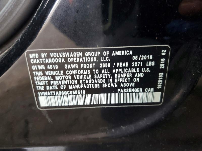 51375196 :رقم المزاد ، 1VWAT7A36GC055510 vin ، 2016 Volkswagen Passat مزاد بيع