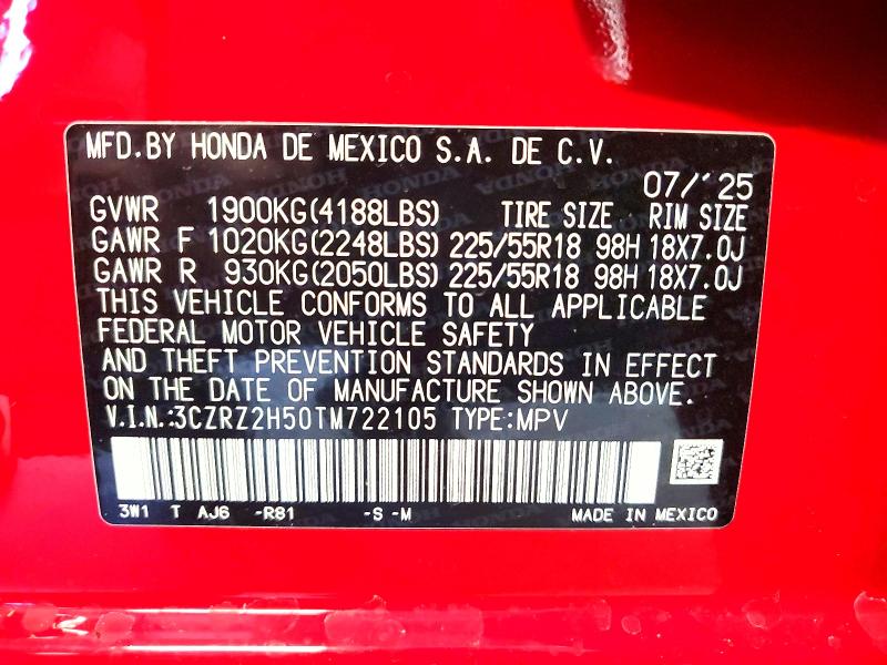 Продажа на аукционе авто 2026 Honda Hr-v, vin: 3CZRZ2H50TM722105, номер лота: 50350966