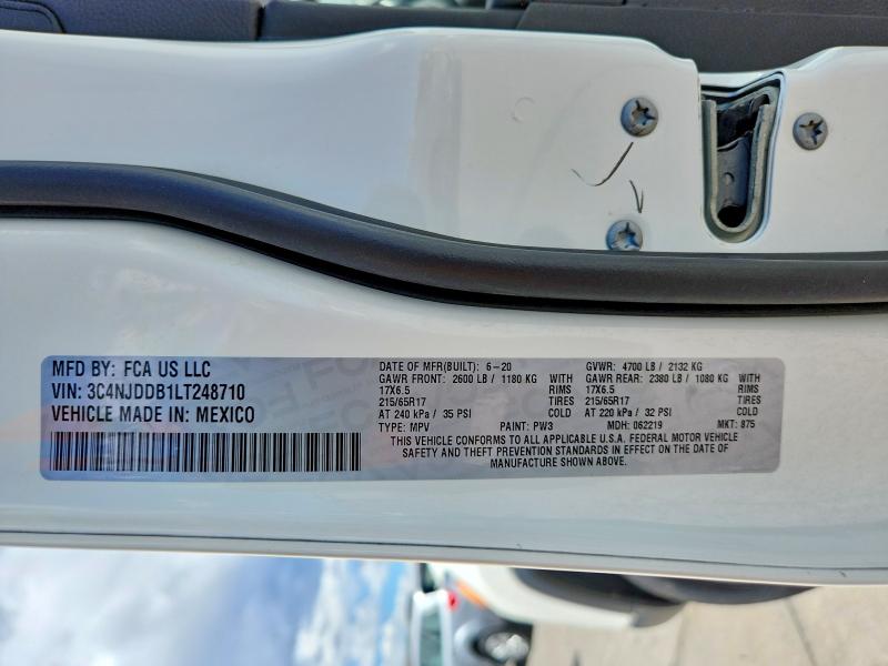2020 Jeep Compass მანქანა იყიდება აუქციონზე, vin: 3C4NJDDB1LT248710, აუქციონის ნომერი: 48829756