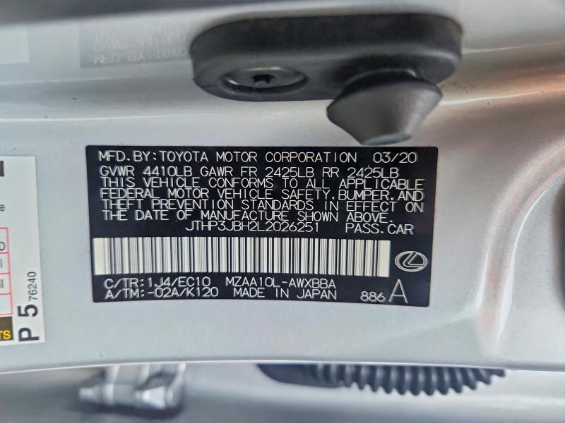 Aukcja sprzedaży 2020 Lexus Ux, vin: JTHP3JBH2L2026251, numer aukcji: 50361196