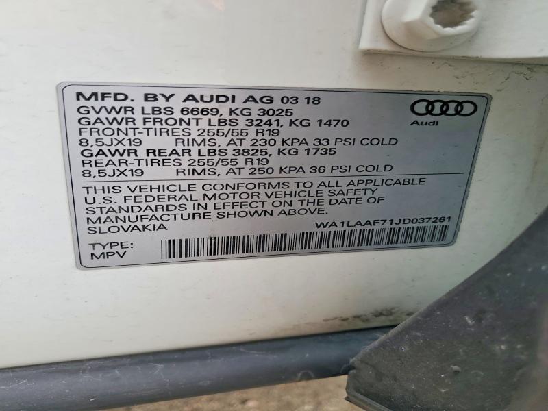 Продажа на аукционе авто 2018 Audi Q7, vin: WA1LAAF71JD037261, номер лота: 49672256