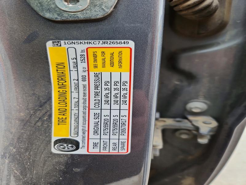 2018 Chevrolet Suburban მანქანა იყიდება აუქციონზე, vin: 1GNSKHKC7JR265849, აუქციონის ნომერი: 51629116