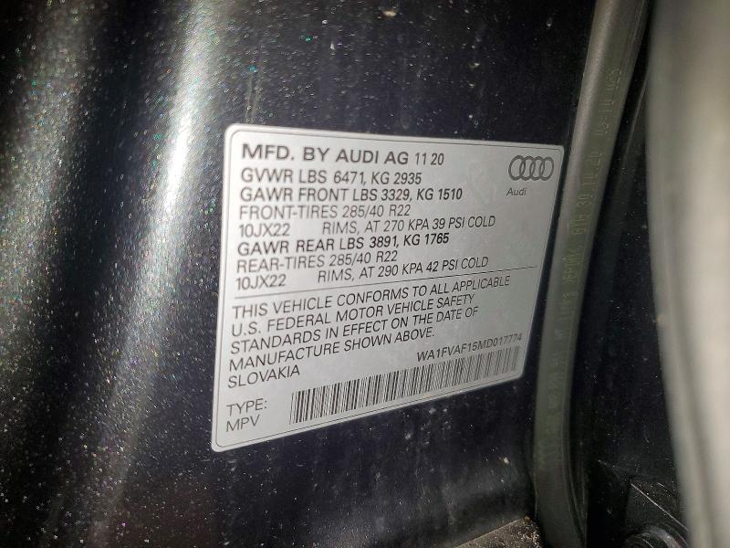 Aukcja sprzedaży 2021 Audi Q8, vin: WA1FVAF15MD017774, numer aukcji: 49831806
