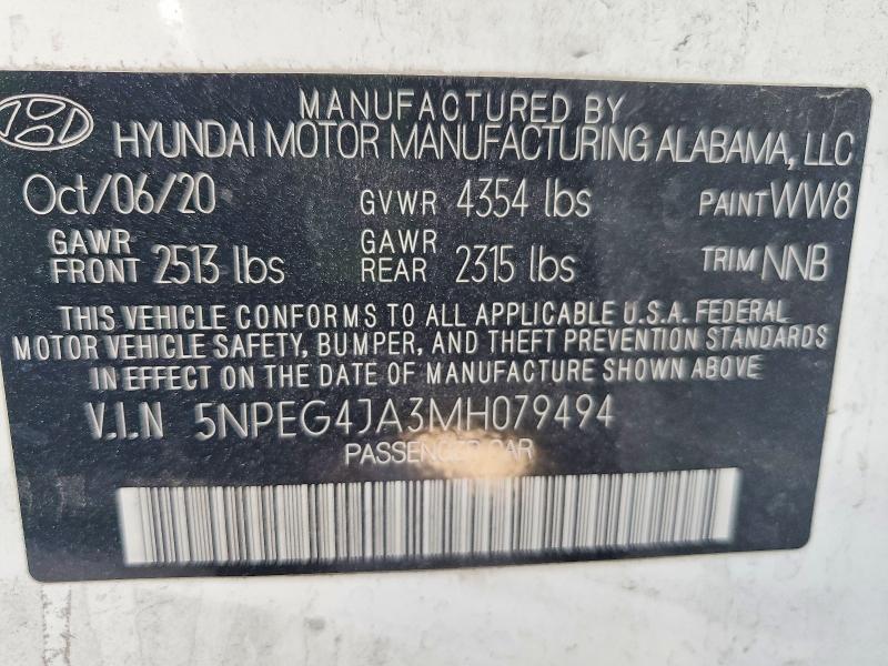 2021 Hyundai Sonata მანქანა იყიდება აუქციონზე, vin: 5NPEG4JA3MH079494, აუქციონის ნომერი: 48791656