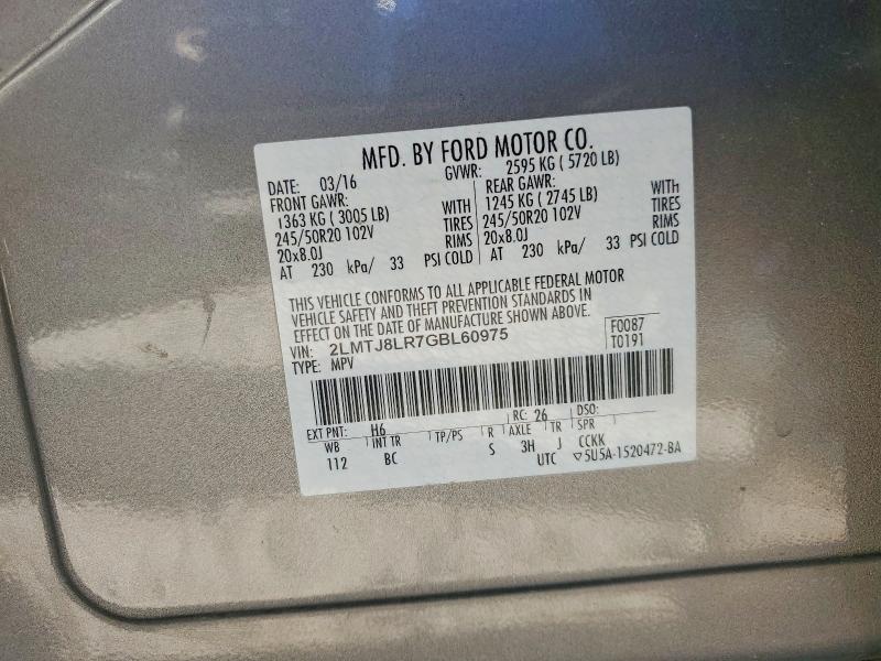 49104816 :رقم المزاد ، 2LMTJ8LR7GBL60975 vin ، 2016 Lincoln Mkx مزاد بيع