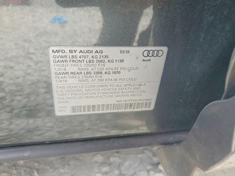 50527316 :رقم المزاد ، WA1BCCFS8JR029067 vin ، 2018 Audi Q3 مزاد بيع