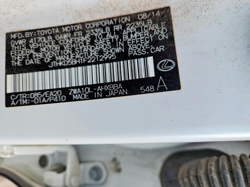 Продажа на аукционе авто 2015 Lexus Ct, vin: JTHKD5BH1F2212995, номер лота: 50825576