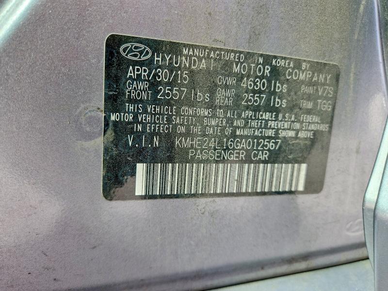 49619966 :رقم المزاد ، KMHE24L16GA012567 vin ، 2016 Hyundai Sonata Hybrid مزاد بيع